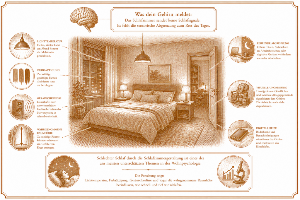 Schlafzimmer Störfaktoren, schlechter Schlaf durch Raumgestaltung